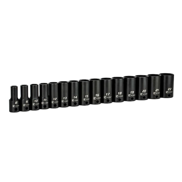 3/8 in. Drive Semi-Deep Impact Sockets Set, Metric, 8 to 22 mm, 15-Piece